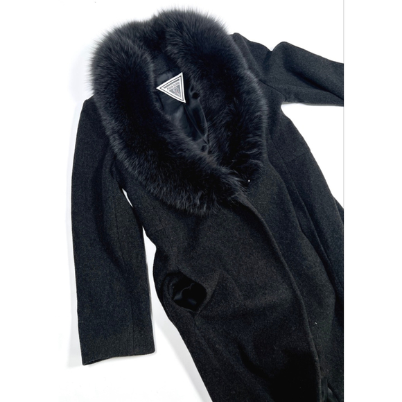 MARVIN RICHARDS Womans Coat Charcoal 100% Lambswool Fox Fur Maxi Coat Size 4 - Picture 8 of 12